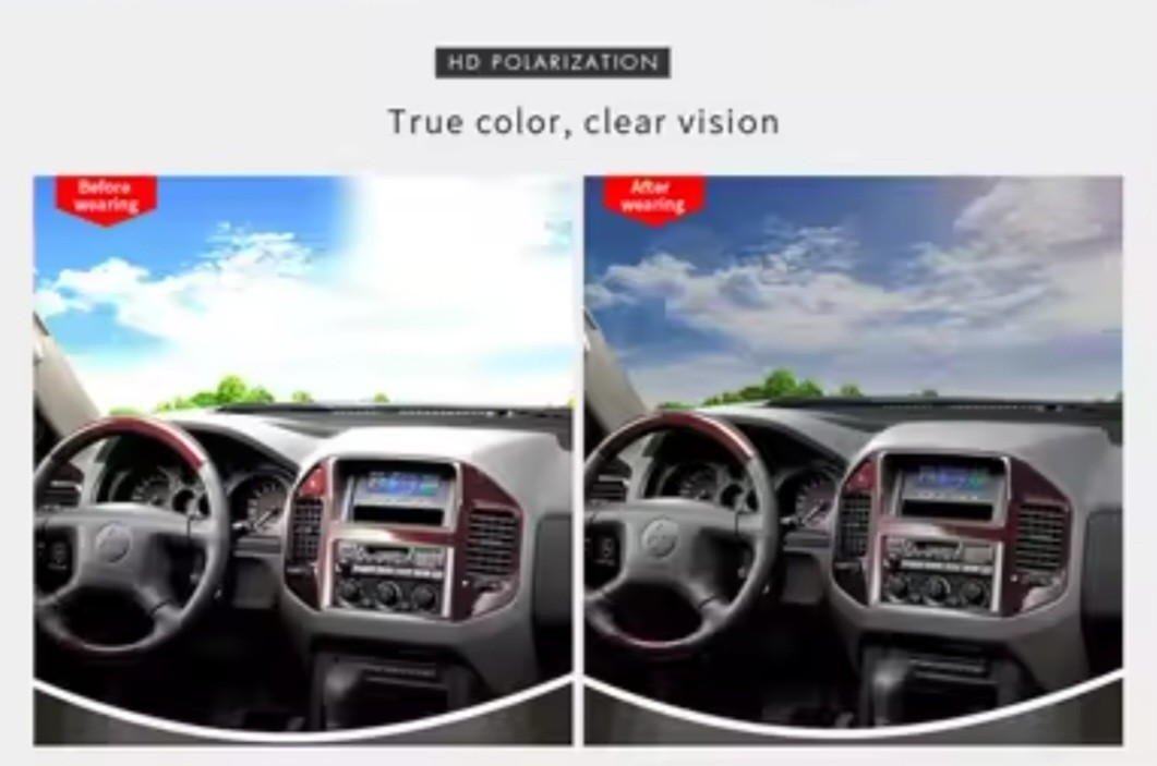 çarşıMarketim Cook Shark polarize güneş gözlüğü ile araç sürüşünde sağlanan net ve yansımayı önleyen görüş karşılaştırması
