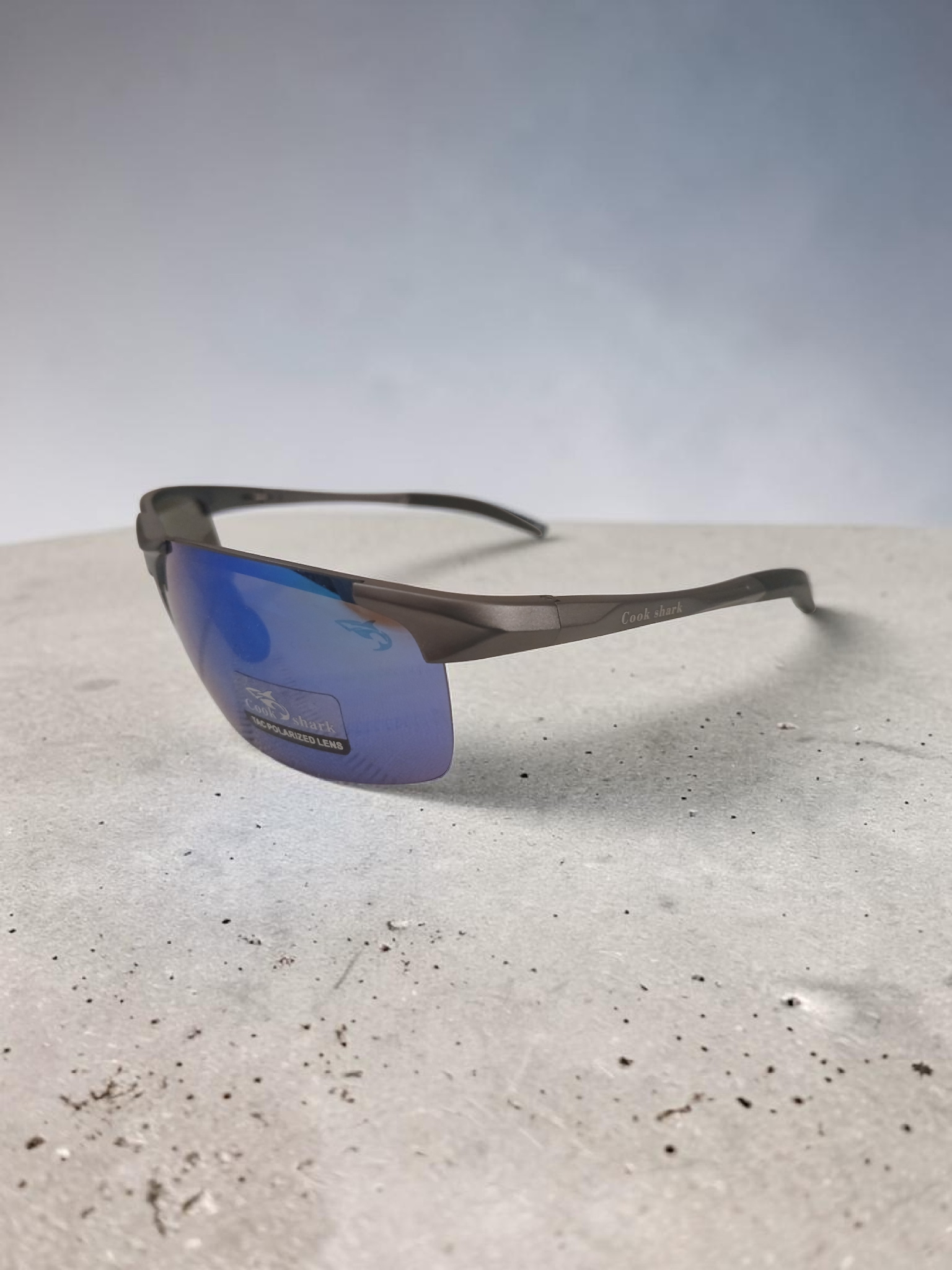 çarşıMarketim Cook shark mavi aynalı TAC polarize güneş gözlüğü, gri çerçeveli sportif unisex tasarım