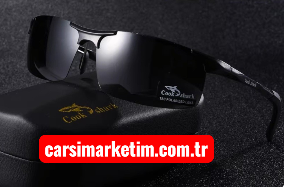 çarşıMarketim Cook Shark 8080 siyah çerçeveli TAC polarize güneş gözlüğü ve koruyucu gözlük kılıfı